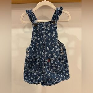 Like New Levi's Blue Floral Overall Dress w/ Ruffle Sleeves